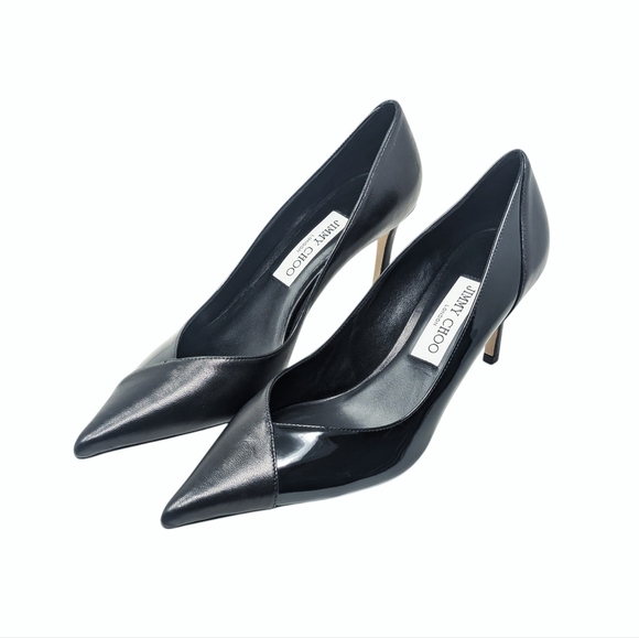 New Jimmy Choo Cass 95 Black Nappa & Patent Pointed Pump Size EU 38.5 - Picture 1 of 9